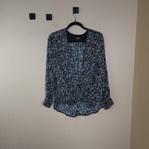 Slate and Willow Women's Faux Wrap Black Floral Blouse Size M
